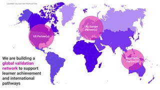 We are building a
global validation
network to support
learner achievement
and international
pathways
UK/ Europe
Partner(s)
US Partner(s)
Asia Paciﬁc
Partner(s)
LEARNER VALIDATION PROPOSITION
 