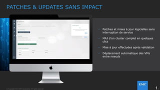15© Copyright 2014 EMC Corporation. All rights reserved.© Copyright 2014 EMC Corporation. All rights reserved.
SCALE-OUT FACILE
• Découverte automatique de chaque
appliance et de ses noeuds sur le
réseau
• Ajout d’un appliance au cluster: 1 clic
• Configuration automatiquement
distribuée et création d’un groupe de
stockage
• Scales out jusqu’à 4 appliances et
16 noeuds
 