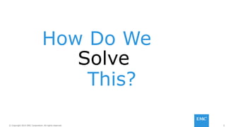 6© Copyright 2014 EMC Corporation. All rights reserved.© Copyright 2014 EMC Corporation. All rights reserved.
How Do We
Solve
This?
 