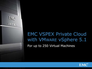 1© Copyright 2013 EMC Corporation. All rights reserved.
EMC VSPEX Private Cloud
with VMWARE vSphere 5.1
For up to 250 Virtual Machines
 