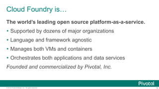 17© 2015 Pivotal Software, Inc. All rights reserved.
An (Overly) Simple View of the World
Applications
 Stateless
 Run i...