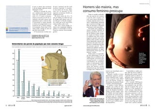 Homens são maioria, mas
consumo feminino preocupa
já que os alunos que revelaram
o uso de drogas registram maior
defasagem escolar.
Mesmo se tratando de crian-
ças e adolescentes (mais de um
terço dos consultados tinham
entre 13 e 15 anos), o levanta-
mento já encontrou 0,7% de es-
tudantes com pelo menos uma
experiência com o crack na vida.
O percentual se repete quando
os alunos são perguntados se isso
aconteceu nos 12 meses anterio-
res à pesquisa. Desse total, 0,5%
tinha usado a droga no mês em
que fora ­
entrevistado.
O levantamento revelou ain-
da que o primeiro uso do crack
acontece quando o estudan-
te tem menos de 14 anos. Mais
uma vez, os meninos (1,1%)
superam as meninas (0,4%) na
frequência de uso.
Na faixa etária de 10 a 12
anos de idade já se observou uso
de drogas pelo menos uma vez
na vida por 12,7% dos estudan-
tes, sendo que 0,2% nessa faixa
etária já tinha usado ­
crack.
Obs.: Esses e outros estudos, in-
clusive com a população indígena,
podem ser encontrados no site da
Senad na internet (www.senado.
gov.br).
Todos os estudos analisados
têm um aspecto em comum:
o uso de crack, cocaína e ál-
cool, entre outras substâncias,
é muito superior entre os ho-
mens. Pesquisadores apontam
que o consumo de drogas é um
fator de interação e afirmação
social para o sexo masculino.
De acordo com o psiquiatra
Aloísio Antônio Andrade de
Freitas, presidente do Conse-
lho de Políticas sobre Drogas
do estado de Minas Gerais,
as mulheres têm mais reações
negativas quando usam subs-
tâncias como cocaína e álcool,
ficam deprimidas, passam mal
ou ficam com sono. Essa into-
lerância é considerada um fator
de proteção natural. “Daí o
número de mulheres usuárias,
proporcionalmente, ser signi-
ficativamente menor que o de
homens”, analisa.
Ainda assim, os especialis-
tas não subestimam o uso de
drogas entre as mulheres, que,
relativamente, procuram mais
tranquilizantes e remédios
controladores da ansiedade,
como as anfetaminas (inibi-
dores de apetite). Diferente-
mente dos homens, estudos
demonstram que elas buscam
as drogas com o objetivo de di-
minuir sua insatisfação com a
vida que levam.
Quando a mulher se torna
dependente química, porém,
Freitas identifica que o trata-
mento, em geral, é mais difícil
que o do homem, “porque os
mecanismos de proteção foram
vencidos e não funcionaram”.
O médico Carlos Alberto
Salgado, que cuidou de uma
unidade para dependentes quí-
micos do Hospital Presidente
Vargas, de Porto Alegre, uma
das cidades com maior registro
de usuários de crack do país,
informou que lá a demanda
da droga aumentou a ponto de
ser necessário designar leitos
exclusivos para mulheres grávi-
das dependentes.
A prioridade se explica por-
que, além dos riscos à saúde re-
gistrados pelo usuário comum,
a grávida pode ter aborto es-
pontâneo, parto prematuro e
malformações, inclusive neu-
rológicas, do feto.
Já o senador Wellington
Dias relata que traficantes pre-
sos revelaram a ele, em Alvo-
rada do Gurguéia (PI), que o
objetivo é viciar mulheres no
crack, porque, dependentes,
elas se transformam em “uma
arma para aumentar a rede de
clientes”. “Eles organizavam
festas, elas participavam e, pela
necessidade, ofereciam o corpo
em troca de o parceiro experi-
mentar uma droga que rapida-
mente vicia”, narrou o senador.
Aloísio Freitas, do Conselho de
Políticas sobre Drogas de Minas
Gerais: mulheres têm reações
mais negativas ao uso de drogas
Levantamento indicou que 48,7% dos
estudantes de ensino superior usaram
alguma droga ilícita na vida
Usuária de
drogas grávida
pode ter aborto
espontâneo,
parto prematuro
e malformações,
inclusive
neurológicas,
do feto
J.
Freitas
Secom-MT
Entre estudantes dos ensinos fundamental e médio, mais jovens, o número de usuários precoces é o que mais preocupa
Universitários são parcela da população que mais consome drogas
Álcool Produtos
de tabaco
Maconha Solventes¹ Ecstasy*
Cocaína Crack Merla*
Opiáceos³
Medicamentos² Alucinógenos
0,3%
0,6%
65,2%
24,9%
5,9%
15,5%
2,0%
8,6%
0,7%
80%
70%
60%
50%
40%
30%
20%
10%
0%
86,2%
46,7%
26,1%
20,4%
7,5%
7,7%
1,2% 0,8%
5,7%
15,3%
7,6%
Fontes: Senad/Cebrid/ V Levantamento Nacional sobre o Consumo de Drogas Psicotrópicas entre Estudantes do Ensino Fundamental e Médio da Rede Pública de Ensino nas 27 Capitais Brasileiras, 2004
I Levantamento Nacional sobre o Uso de Álcool, Tabaco e Outras Drogas entre Universitários das 27 Capitais Brasileiras, 2010
Declararam ter usado pelo menos uma vez:
estudantes do ensino superior
estudantes do ensino fundamental e médio
*Dados não disponíveis para ensino fundamental e médio. 1. Loló, cola de sapateiro, lança-perfume; 2. Ansiolítico, sonífero; 3. Morfina, heroína
28 
agosto de 2011 www.senado.gov.br/emdiscussao 
29
Realidade brasileira
SUMÁRIO
 