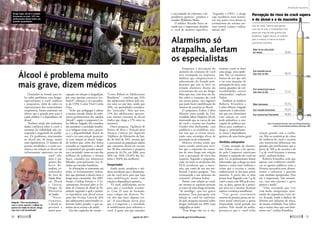 Percepção do risco do crack supera
o do álcool e o da maconha
Uso do crack, mesmo que apenas
uma vez na vida, é considerado risco
grave por mais de três quartos dos
brasileiros. Ingerir álcool, no entanto,
para a maioria, é menos arriscado
que fumar maconha
Usar maconha uma ou
duas vezes na vida
Usar maconha diariamente
Usar cocaina/crack uma ou
duas vezes na vida
Usar cocaína/crack diariamente
Beber de um a doisdrinks
por semana
0%
100%
50%
Beber diariamente
98,8%
94,6%
93,5%
77,1%
48,1%
20,8%
Fonte: II Levantamento Domiciliar sobre o Uso de Drogas Psicotrópicas
no Brasil, Secretaria Nacional de Políticas sobre Drogas, 2005
Alarmismo só
atrapalha, alertam
os especialistas
Enquanto a percepção do
aumento do consumo de crack
está estampada na imprensa,
médicos que compareceram à
subcomissão do Senado pon-
deraram que não se deve ter
atitude alarmista diante do
crescimento do uso da droga.
Mais que isso, com base em da-
dos sobre o consumo do crack
em outros países, eles sugerem
que pode haver estabilização do
­
número de usuários no Brasil.
O psiquiatra Esdras Cabus
Moreira citou estudo da Uni-
versidade Johns Hopkins (EUA)
mostrando que as curvas de uso
de crack e cocaína nos Estados
Unidos vêm declinando, com
tendência a se estabilizar, mes-
mo sem que se tivesse encon-
trado uma estratégia eficaz de
­
prevenção ou de tratamento.
Moreira afirma ainda que
outro estudo americano reve-
lou que a expansão do consu-
mo de uma droga tem relação
com a percepção de risco dos
usuários. Segundo o psiquiatra,
cada vez mais os estudantes dos
EUA acreditam que a maco-
nha, por conta de seu uso me-
dicinal, é pouco perigosa. “Isso
corresponde a um aumento do
consumo”, afirmou Esdras.
Porém, com relação ao crack,
até mesmo os usuários pensam
se tratar de uma droga arriscada,
“de mendigo", que traz graves
prejuízos. Essa percepção com
relação ao crack foi confirma-
da pela pesquisa nacional sobre
drogas realizada em 2005 (veja
infográfico ao lado).
“Essa droga não vai se dis-
seminar como se fosse
uma praga, uma epide-
mia. Ela vai encontrar
formas de uso que têm
a ver com situações de
percepção de risco, com
outras questões de vul-
nerabilidades sociais
relacionadas”, explicou
Esdras.
Também os médicos
Roberto Kinoshita e
Carlos Alberto Salgado
repetiram à subcomis-
são que um alarmismo
com relação ao crack
pode prejudicar a con-
cepção de políticas pú-
blicas para combater a
droga e, principalmen-
te, tratar a dependência
química de uma forma geral.
Medidas adequadas
Como exemplo de alarmis-
mo, Esdras citou a lei aprova-
da pelo Congresso americano
durante a expansão do crack no
país. Lá, os parlamentares foram
informados que a droga era mais
danosa e trazia mais violência e
crime que a cocaína e, então,
endureceram as leis para punir
usuários. A partir daí, se uma
pessoa fosse flagrada com 5 g de
crack e outra com 500 g de coca-
ína, as duas, apesar de o princí-
pio ativo ser o mesmo, ficariam
sujeitas a sentença semelhante.
“Isso gerou crescimento
enorme de pessoas presas no sis-
tema penal americano e gerou
disparidade racial grande nas
prisões. Pelo alarde da mídia,
pensava-se que o crack tinha
relação grande com a violên-
cia. Mas as estatísticas de crime
de violência de crack e cocaína
não mostravam diferenças tão
grandes que justificassem que o
porte de 100 g de cocaína e de
1 g de crack levassem à mesma
pena”, analisou Esdras.
Roberto Kinoshita acha que
apenas com evidências científi-
cas os agentes públicos terão a
firmeza necessária para dimen-
sionar e enfrentar a questão
com medidas apropriadas. Para
ele, é importante “não minimi-
zar, mas não alarmar e gerar
pânico e medo”.
“Uma sociedade que vive
com medo, insegurança, senti-
mento de impotência, corre ris-
co. Acuada, tende a abdicar de
direitos por soluções de força,
de menos civilidade. Esse talvez
seja o maior risco que esse fenô-
meno traz”, analisa Kinoshita.
Álcool é problema muito
mais grave, dizem médicos
Chamados ao Senado para fa-
lar sobre problemas com drogas,
especialmente o crack, médicos
e psiquiatras, além de todos os
representantes das comunidades
terapêuticas, foram unânimes em
alertar que o grande peso para a
saúde pública é a dependência de
álcool.
“Embora ainda não tenhamos
dados confiáveis sobre o crack, o
aumento da visibilidade não cor-
responde à magnitude do proble-
ma. Os problemas relacionados
ao álcool são, de longe, muito
mais significativos. O número de
pessoas envolvidas e o custo eco-
nômico em relação ao álcool são
infinitamente superiores aos do
crack”, afir-
mou o psi-
quiatra Ro-
berto Ki-
noshita, co-
ordenador
da área de
Saúde Men-
tal, Álcool
e Outras
Drogas do
Ministério
da ­Saúde.
“ N o t o -
riamente,
o álcool re-
presenta a
maior preo-
cupação em relação à drogadição,
por uma questão estatística irre-
futável”, reforçou o vice-presiden-
te do CFM, Carlos Vital Corrêa
Lima.
“Acho que pedagogia é adotar
a mesma atitude diante da subs-
tância predominante dos adultos
[álcool]”, sugere o psiquiatra Car-
los Alberto Salgado. Ele considera
um paradoxo a sociedade brasilei-
ra se indignar tanto com a presen-
ça e a disponibilidade brutal do
crack e ter uma atitude permissi-
va com relação ao álcool. Salga-
do lembra que, além dos danos
causados ao organismo, o álcool
é responsável por grandes prejuí-
zos à sociedade, como no caso dos
milhares de acidentes e vítimas
fatais, causados por motoristas
bêbados, principalmente nos fe-
riados nas estradas brasileiras.
As afirmações se sustentam em
todos os levantamentos realiza-
dos, que apontam o álcool como a
droga mais consumida. Em 2007,
Senad e Unifesp fizeram o 1º Le-
vantamento Nacional sobre os Pa-
drões de Consumo de Álcool na Po-
pulação, segundo o qual a primei-
ra experiência com álcool ocorre
antes dos 14 anos. Cerca de 16%
dos adolescentes entrevistados re-
lataram beber pesado, o que au-
menta riscos sociais e de saúde.
Um dos capítulos do estudo –
“Como Bebem os Adolescentes
Brasileiros” – concluiu que 24%
dos adolescentes bebem pelo me-
nos uma vez por mês, sendo que
10%, em quantidades considera-
das ­
“arriscadas”. Mais que isso,
13% dos adolescentes apresen-
tam intenso consumo de álcool
(índice que chega a 17% entre os
­meninos).
Outra pesquisa, Vigilância de
Fatores de Risco e Proteção para
Doenças Crônicas por Inquérito
Telefônico, do Ministério da Saú-
de, de abril de 2011, mostra que
o percentual da população adulta
que consumiu álcool em excesso
nos 30 dias anteriores à pesquisa
passou de 16,2%, em 2006, para
18% em 2010 (26,8% dos ho-
mens e 10,6% das mulheres).
Despertador
Ainda assim, senadores e mé-
dicos acreditam que a dissemina-
ção do crack serve para que haja
uma mobilização maior com
­
relação à dependência química.
“O crack, infelizmente, serviu
para que a sociedade acordas-
se. Com 35 anos de formado,
ouço colegas me dizerem 'Vo-
cês têm que fazer alguma coi-
sa!'. A exacerbação serviu para
que o Congresso e a sociedade
se mobilizassem para enfrentar o
­
crack. A gente tem que entender
Salgado: “Nos incomodamos
com o crack, mas há 1 milhão de
pontos de venda de álcool, droga
cujo uso é até incentivado”
Droga legal, álcool é vendido
livremente no país: 16% dos
adolescentes dizem beber em
grandes quantidades
Felipe
Barra
J.
Freitas
a ­
necessidade de enfrentar a de-
pendência química”, pondera o
senador Waldemir Moka.
O médico Ricardo Paiva en-
tende que é importante abordar
o crack de maneira específica.
“Segundo a ONU, a droga
cuja incidência mais aumen-
tou nos países ricos foram os
estimulantes do sistema ner-
voso central [ecstasy e anfeta-
minas], diz".
30 
agosto de 2011 www.senado.gov.br/emdiscussao 
31
Realidade brasileira
SUMÁRIO
 
