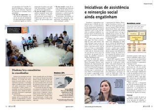 Diadema leva consultórios
às cracolândias
Pioneiro em articulação local das
ações de enfrentamento do crack,
Diadema, na Grande São Paulo,
lançou em junho último o seu pla-
nejamento municipal. A estratégia
segue os moldes do plano nacional,
com ações, programas e serviços
envolvendo o poder público e a
sociedade nas áreas de prevenção,
reinserção social, redução de danos,
repressão, tratamento e capacitação
de profissionais.
Dois consultórios de rua levarão
equipes até as cracolândias para
abordar os dependentes e incenti-
vá-los a cuidar da saúde e reduzir os
danos causados pelo uso de drogas.
Já o Centro de Atenção Psicossocial
Álcool e Drogas (Caps AD) da cida-
de passará a atender 24 horas por
dia. Será montada ainda uma escola
de redução de danos para capacitar
agentes comunitários de saúde.
A construção do plano de Diade-
ma começou em dezembro de 2010
e envolveu as secretarias de Assis-
tência Social e Cidadania, Cultura,
Defesa Social, Educação, Esporte e
Lazer, Planejamento, Gestão Públi-
ca e Comunicação, e Saúde, numa
tentativa de integrar os esforços de
cada uma.
Iniciativas de assistência
e reinserção social
ainda engatinham
Senadores e especialistas con-
sideram que o trabalho de rein-
serção social e acompanhamen-
to dos dependentes químicos é
fundamental para que as pessoas
superem o vício. E, por isso, du-
rante as audiências públicas, co-
braram maior envolvimento do
sistema de assistência social na
questão.
“De tudo o que temos apren-
dido aqui, fica clara a necessi-
dade de criar, pelo menos, três
redes distintas: uma na área de
saúde, desde a UTI até a atenção
básica; uma rede social, com os
Cras, os Creas, as comunidades
terapêuticas e outras entidades;
e uma rede de reinserção social,
em que devem entrar áreas da
economia, da geração de em-
prego, do trabalho”, resumiu o
­
senador Wellington Dias.
Apesar de ainda não conse-
guir atender à demanda, Juliana
Maria Fernandes Pereira, coor-
denadora do Departamento de
Proteção Social Especial do Mi-
nistério do Desenvolvimento So-
cial e Combate à Fome (MDS),
afirmou que “a assistência so-
cial, desde a Constituição Fede-
ral, integra a seguridade social,
mas foi, a partir de 2004, com
a aprovação da Política Nacio-
nal de Assistência Social e, em
2005, da norma operacional bá-
sica do Sistema Único de Assis-
tência Social (Suas), que a gente
começou a organizar um sistema
com comando único, em que o
cidadão possa acessar, em dife-
rentes localidades, serviços com
estrutura homogênea e adaptada
à realidade local”.
Segundo Juliana, a ponta do
Suas (veja infográfico ao lado)
são os centros de Referência de
Assistência Social (Cras) e espe-
cializados de Assistência Social
(Creas), criados para atender
crianças, adolescentes, mulheres,
idosos, pessoas com deficiência e
famílias vítimas de violência ou
em situações de pobreza extre-
ma, além de dependentes quími-
cos em tratamento.
Desde 2007, segundo o MDS,
o número de Cras cadastrados
passou de 3.360 para 6.801,
6.057 com ajuda financeira do
governo federal. Os Creas, que
atendem problemas de maior
complexidade e regiões maio-
res (municípios com mais de 20
mil habitantes), passaram de
1.149 em 2009 para 1.540, em
2010 (veja infográfico acima). O
ministério garante ainda que os
centros trabalham todas as face-
tas da reinserção do dependente
– acolhimento, trabalho e renda,
convívio familiar e comunitário,
e proteção social.
De forma semelhante à im-
plantação da rede de atendi-
mento (Caps, consultórios de
rua etc. – leia mais na pág. 41),
cabe ao município implementar
a rede de assistência social, con-
tratar pessoal e buscar os recur-
sos junto ao MDS, o que signi-
fica numerosos procedimentos
burocráticos junto ao governos
­
federal e estaduais.
Mais uma vez, a integração
da rede de assistência social com
a de saúde, as comunidades te-
rapêuticas e os programas de
reinserção social, inclusive no
financiamento, continua a ser o
calcanhar de Aquiles do sistema.
Emprego
Quanto às ações de apoio ao
dependente químico para a vol-
ta ao mercado de trabalho, o
senador Wellington Dias infor-
vice-presidente do Conselho Fe-
deral de Medicina, o plano está
longe de ser suficiente. Segundo
ele, deveriam ser incluídas outras
prioridades:
•	Na área de represssão: con-
trole efetivo de fronteiras; cria-
ção de um setor de inteligência
na esfera policial para expurgar
os policiais ligados ao tráfico;
preparação da polícia para agir
com humanidade e respeito
aos direitos dos dependentes.
•	Na área de saúde: assistência
médica integrada numa rede
capaz de absorver a deman-
da assistencial, priorizando a
implantação dos Caps III e
a oferta de psicoterapia pelo
SUS.
•	Na área social: criação de es-
colas integradas que ofereçam
inclusão social; sistema de eco-
nomia solidária que permita a
reinserção e a preservação da
autoestima do dependente.
“E precisamos, sem dúvida, ter
financiamento adequado, siste-
matização, metodologia de con-
trole e avaliação”, conclui.
Reunião de familiares de
dependentes químicos no
Centro de Atendimento
Psicossocial de Diadema
Juliana Pereira,
coordenadora de
Proteção Social do
governo, informa
já haver mais de
6 mil centros de
referência no país
Marcos Luiz
José
Cruz
Cras Creas
2007 4.049 - -
2008 5.142 - -
2009 5.798 2009 1.149
2010 6.801 2010 1.540
Assistência social
Número de Cras e Creas cresce
desde 2007, mas a ritmo lento
Fonte: Ministério do Desenvolvimento Social
Seguridade Social
Previdência
Assistência Social
(Suas)
Saúde
Diadema (SP)
Dados sociodemográficos
População: 368.039
PIBper capita: R$ 26.618,26
Estabelecimentos de saúde: 77
Leitos para internação: 562
Unidades de saúde com atendimento
de emergência psiquiátrica: 3
Oceano Atlântico
Diadema
São Paulo
São Paulo
Campinas
Santos
Fonte: Assistência Médica Sanitária, 2009; Censo 2010, do
Instituto Brasileiro de Geografia e Estatística (IBGE)
54 
agosto de 2011 www.senado.gov.br/emdiscussao 
55
Atuação do Estado
SUMÁRIO
 