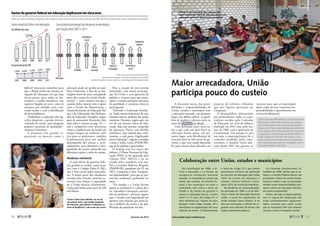 federal? procurou caminhos para
que o Brasil tenha um sistema in-
tegrado de educação, em que haja
metas gerais, para todos os mu-
nicípios e estados brasileiros, nos
aspectos ligados ao setor, como já
acontece, por exemplo, com a me-
renda escolar e com a distribuição
de livros didáticos.
“Federalizar a educação não sig-
nifica desprezar a gestão descen-
tralizada da escola, mas assegurar
padrões nacionais de qualidade”,
esclarece Cristovam.
A proposta tem grande re-
percussão na maneira como a
educação pode ser gerida no país.
Para Cristovam, o fato de os mu-
nicípios terem de arcar com grande
parte dos custos do ensino funda-
mental — num contexto em que a
maioria deles, mesmo com o apoio
com o Fundo de Manutenção e
Desenvolvimento da Educação Bá-
sica e de Valorização dos Profissio-
nais da Educação (Fundeb), sequer
goza de autonomia financeira (leia
mais sobre o assunto na pág. 11) —
não é compatível com iniciativas
como a implantação da escola em
tempo integral ou melhores salá-
rios para os professores, medidas
fundamentais para um melhor
desempenho dos alunos e, prin-
cipalmente, para diminuir a desi-
gualdade do ensino oferecido nas
diferentes regiões e redes de ensino.
Mudança estrutural
A ação direta do governo fede-
ral, gerindo as escolas, como acon-
tece com o Colégio Pedro II (RJ),
não é bem aceita pelos especialis-
tas. A maior parte dos estudiosos
ouvidos pelo Senado mostrou ce-
ticismo com relação à capacidade
de a União oferecer, diretamente,
a educação básica para mais de 160
mil alunos.
Mas a criação de um sistema
articulado, com maior participa-
ção da União e com garantia de
padrões e recursos para que muni-
cípios e estados provejam educação
de qualidade, é consenso entre os
participantes.
“Defendo a Federação brasilei-
ra. Nada menos federativo do que
sistemas únicos, próprios dos países
unitários. Portanto, sugiro que, em
vez de um sistema único de edu-
cação, haja um sistema integrado
de educação. Parece um detalhe
semântico, mas impede que conti-
nuemos, a cada passo, fragilizando
nossa Federação”, sugeriu o senador
Cássio Cunha Lima (PSDB-PB),
que já foi prefeito e governador.
O Senado está no centro dos
debates. O Plano Nacional de Edu-
cação (PNE) já foi aprovado pela
Câmara (PLC 103/12) e vai ser
votado pelos senadores este ano.
Para o senador Roberto Requião
(PMDB-PR), presidente da CE em
2012, a proposta é uma “excepcio-
nal oportunidade” para que se pro-
movam mudanças profundas no
setor.
“Os estados e a União devem
apoiar as prefeituras e o plano deve
ser vinculado à formação continu-
ada do professor”, afirmou, seguro
que o Senado está empenhado em
apontar uma direção que possa le-
var à melhoria do ensino e da qua-
lificação da população no país.
Cássio Cunha Lima defende, em vez de
um sistema único, um modelo integrado
de educação, que valorize a Federação ao
invés de fragilizá-la, como acha que ocorre
Alunos em escola rural de São Cristóvão (SE):
maior encargo para oferta de educação básica é dos
municípios, apesar de terem menor arrecadação
Maior arrecadadora, União
participa pouco do custeio
Na Constituição de 1988, o di-
reito à educação e as formas de
assegurá-lo receberam bastante
atenção. A competência comum da
União, dos estados, do Distrito Fe-
deral e dos municípios no setor é
explicitada, bem como o dever do
Estado e da família de garantir o
acesso à educação básica a todos
entre 4 e 17 anos. No artigo 211, é
feita referência ao “regime de cola-
boração” entre União, estados, DF e
municípios na organização dos seus
sistemas de ensino. O ­financiamento
é tema do artigo 212, que define
percentuais mínimos de aplicação
de recursos em educação pela União
(18% da receita de impostos) e
estados, Distrito Federal e muni-
cípios (25% da receita de impostos).
Na tendência de municipalização,
foi aprovada em 1996 a Lei de Dire-
trizes e Bases da Educação Nacional
(LDB), a partir de substitutivo do
então senador Darcy Ribeiro. A lei
deu aos municípios o direito de or-
ganizar seus sistemas de ensino com
órgãos normativos próprios.
Já a Emenda Constitucional 14,
também de 1996, definiu que os es-
tados e o Distrito Federal devem dar
prioridade à oferta do ensino funda-
mental e médio e que os municípios
tenham como responsabilidade prin-
cipal a oferta da educação infantil e
do ensino fundamental.
Porém, até hoje as responsabilida-
des e o regime de colaboração não
estão suficientemente regulamen-
tados, inclusive para cobrir custos
que os municípios têm com diversos
­serviços, como o ­transporte escolar.
Colaboração entre União, estados e municípios
Gasto anual da União com educação Crescimento percentual das despesas empenhadas
por função entre 2007 e 2011Em bilhões de reais
Em percentual do PIB
121%
27,3
2007 2008 2009 2010 2011
2007 2008 2009 2010 2011
1,02%
Segurança
pública
Previdência
social
Transporte
Ciência e
tecnologia
Defesa
nacional
87% 85% 84% 65% 62% 58% 57% 54% 45%
Saúde
Cultura
Trabalho
Educação
Assistência
social
1,05% 1,22% 1,37% 1,46%
31,9
39,4
51,8
60,3
140%
Fontes:SecretariadoTesouroNacional,ReceitaFederal,
DepartamentodeCoordenação eGovernança dasEmpresasEstatais,Instituto
BrasileirodeGeografiaeEstatísticaeconsultasaoSistemaIntegradodeAdministraçãoFinanceira
Gastos do governo federal em educação duplicaram em cinco anos
Além do valor investido, despesas da União no setor aumentaram como parcela do PIB. Nenhuma área teve maior variação no período
MarcosOliveira/AgênciaSenado
SecretariadeEducaçãoSergipe
Entre os quase 200 países do mundo, apenas
28 adotam a federação, sistema que pressu-
põe colaboração entre os níveis de governo.
Segundo o Fórum das Federações, geralmen-
te há apenas dois níveis de governo (nacional
e regional), enquanto apenas Brasil, México,
Índia e África do Sul têm três níveis, o que
torna ainda mais complexos os mecanismos
de cooperação para que as obrigações com a
sociedade sejam cumpridas.
A discussão acerca das possi-
bilidades e responsabilidades de
União, estados e municípios com
a educação reacende, em primeiro
lugar, um debate difícil: o equilí-
brio de poderes e deveres entre os
entes da Federação no Brasil.
Uma definição mais clara so-
bre o que cada um deve fazer na
educação básica passa, em pri-
meiro lugar, pela distribuição de
recursos entre os três níveis de go-
verno, o que vem sendo ­discutido
há pelo menos duas décadas em
projetos de reforma tributária
que não logram aprovação no
­Congresso.
O desequilíbrio denunciado
por praticamente todos os espe-
cialistas ouvidos pela Comissão
de Educação no ciclo de debates
realizado em 2012 vem, pelo me-
nos, de 1988, com a aprovação da
Constituição. Isso porque se, por
um lado, a municipalização foi o
caminho escolhido pelos cons-
tituintes, o modelo fiscal ado-
tado desde 1965 não garante os
recursos para que os municípios
deem conta de suas crescentes res-
ponsabilidades, especialmente no
­ensino fundamental.
10 
fevereiro de 2013 www.senado.leg.br/emdiscussao 
11
Contexto
 