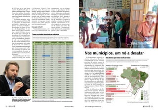 As desigualdades regionais no
sistema educacional brasileiro
se manifestam em três vertentes
principais de análise: número de
matrículas, repasse de recursos e
desempenho dos estudantes. Em
todos os três níveis, são os muni-
cípios de menor desenvolvimento
econômico que aparecem nas situ-
ações mais frágeis (veja infográfico
na pág. 29) e, ao longo da década
de 2000, “o problema da desigual-
dade de desempenho das redes
municipais de educação é persis-
tente, a despeito do fato de que
há uma melhora dos indicadores”,
como sintetizou a professora Mar-
ta Teresa da Silva Arretche, do
Departamento de Ciência Política
da USP.
Uma das debatedoras do Se-
nado no ano passado, Arretche
coordenou estudo sobre as rela-
ções entre federalismo, saúde e
educação, realizado pelo Centro
de Estudos da Metrópole. Ano a
ano, os desempenhos de cada um
dos 5.564 municípios foram me-
didos. Os mapas mostram que o
Um abismo que teima em ficar maior
Indicadores como taxa de analfabetismo e anos de estudo comprovam as enormes
disparidades entre as regiões mais e menos desenvolvidas do país
Fonte:IBGE/PesquisaNacionalporAmostragemdeDomicílio(PNAD)
*Dadosde2007
**Dadosde2009
Maiores de 25 anos com 15 anos
ou mais de estudo (%)*
Analfabetos com 15 anos ou mais (%)*
Analfabetos com 15 anos ou mais,
por estado (%)**
Brasil 8,6
10Brasil
5,7Norte
10,8Norte
4,9Nordeste
19,9Nordeste
10,5Sudeste
5,7Sudeste
9,3Sul
5,4Sul
10,1Centro-Oeste
8,1Centro-Oeste
2,8 a 4,8
10,2 a 15,3
4,9 a 10,1
15,4 a 19
19,1 a 24,6
Nos municípios, um nó a desatar
do PIB, por si só, não basta,
acredita ele, lembrando que es-
tados e municípios que se bene-
ficiam dos royalties do petróleo
não apresentam desempenho
educacional muito diferente dos
seus vizinhos.
“É possível encontrar recur-
sos para investir até 10% do PIB
na educação, se eliminarmos
privilégios e desperdícios, mu-
darmos as atuais prioridades e
derrubarmos os muros do atra-
so e da desigualdade. O pro-
blema não é a falta de recursos,
mas o risco de termos excesso
de recursos para a educação. Se
investirmos 10% no atual siste-
ma de educação, correremos o
risco de desperdiçar dinheiro.
Se todo esse recurso for aplica-
do nas atuais unidades de en-
sino, o sistema não seria capaz
de absorvê-lo com eficiência.
Serão comprados equipamentos
que ficarão engavetados e ha-
verá aumento dos salários sem
a correspondente elevação na
qualificação e na dedicação dos
professores.”
Coordenador-geral da Cam-
panha Nacional pelo ­Direito
à Educação, Daniel Cara
­destacou outra distorção no
modelo. Mesmo após a implan-
tação do Fundeb, a educação in-
fantil não conseguiu, em com-
paração com as demais etapas
da educação básica, avançar em
termos de investimento, sendo,
inclusive, a etapa que menos
avançou entre todas (8% do
­total, em números atuais).
Educação infantil
“Contraditoriamente, em-
bora seja subfinanciada em
­comparação com as demais
etapas, em grande parte devido
à baixa capacidade orçamentá-
ria dos municípios, a educação
infantil é a etapa mais onerosa
da educação básica quando é
considerado um padrão míni-
mo de qualidade. O motivo é
simples: as turmas de educação
infantil, especialmente na cre-
che, exigem um número me-
nor de crianças por turma. Ao
mesmo tempo, é contraprodu-
cente ofertar creche em período
­parcial”, disse o ­especialista.
Como os estados investem em educação
Ceará destina maior percentual das receitas, DF tem maior gasto anual por
aluno e Goiás compromete 82,64% das receitas com salários dos professores
UF % de impostos
na receita total
% das receitas
em educação (1)
% das despesas
com ens. fund.
Despesas com
professores (%)
Gasto anual por
aluno (em R$)
AC 19,27 26,49 67,03 73,49 4.301,40
AL 45,73 25,16 61,38 42,81 3.247,86
AM 60,77 25,01 32,76 36,36 3.243,91
AP 18,58 29,79 71,02 41,72 4.928,13
BA 49,66 25,88 28,78 46,70 3.725,96
CE 57,77 32,95 13,81 34,58 5.473,82
DF 59,04 31,27 59,64 67,63 7.038,25
ES 63,32 29,39 50,69 43,31 5.295,83
GO 61,08 25,43 52,23 82,64 3.862,24
MA 38,72 26,42 36,32 51,68 3.423,20
MG 62,16 31,17 64,94 43,03 3.953,35
MS 61,50 32,38 63,59 58,78 5.362,04
MT 54,01 26,00 80,01 45,27 3.454,15
PA 49,31 25,03 56,91 70,57 3.238,09
PB 43,15 25,18 61,17 53,47 3.225,91
PE 51,89 26,15 69,01 45,72 3.795,96
PI 40,37 25,82 26,17 78,93 3.420,16
PR 80,86 30,19 45,17 61,55 4.064,32
RJ 59,41 27,14 26,80 43,09 4.073,61
RN 47,69 27,66 39,62 69,71 4.221,71
RO 49,35 26,48 70,99 61,73 3.604,77
RR 17,56 25,04 75,71 51,96 5.249,45
RS 63,19 28,26 58,87 42,98 4.460,61
SC 89,13 26,57 46,07 42,90 3.526,17
SE 39,21 27,48 42,57 74,65 4.445,79
SP 73,11 30,15 43,30 35,68 5.211,33
TO 29,06 25,54 68,07 69,25 4.082,82
(1) O patamar previsto na Constituição é de 25%, no caso dos estados.
Fonte:SistemadeInformaçõessobreOrçamentosPúblicosemEducaçãodoFNDE.Dadosde2011,fornecidospelosgestoresestaduais
Daniel Cara advertiu que, mesmo após a
implantação do Fundeb, educação infantil
foi etapa que menos conseguiu avançar
em aplicação de recursos públicos
Em Paranã (TO), uma escola rural
multisseriada — reúne alunos de
diferentes idades e séries em uma mesma
sala de aula — não tem sequer iluminação
MarcosOliveira/AgênciaSenado
SenarRondon
28 
fevereiro de 2013 www.senado.leg.br/emdiscussao 
29
 