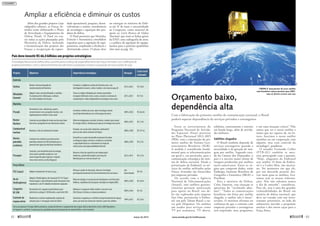 Além dos grandes projetos (veja
infográfico abaixo), as Forças Ar-
madas estão elaborando o Plano
de Articulação e Equipamento da
Defesa (Paed). O Paed irá reu-
nir todas as ações planejadas pelo
Ministério da Defesa, incluindo
a harmonização dos projetos das
Forças; a recuperação da capaci-
dade operacional; pesquisa, desen-
volvimento e ensino; transferência
de tecnologia e aquisição dos pro-
dutos de defesa.
O Paed permitirá que Marinha,
Exército e Aeronáutica consolidem
requisitos para a aquisição de equi-
pamentos, ampliando a eficiência e
diminuindo custos. O plano deve
ser entregue ao ministro da Defe-
sa até 31 de maio e encaminhado
ao Congresso, como material de
apoio ao Livro Branco de Defesa
Nacional, que trará as linhas gerais
da END, uma radiografia do setor,
e a política de aquisição de equipa-
mentos para o próximo quadriênio
(leia mais na pág. 16).
Ampliar a eficiência e diminuir os custos
Projeto Objetivos Importância estratégica Duração
Custo total
estimado
Exército
Sisfron
Montar sistema integrado de
monitoramento de fronteiras
Fortalecer a vigilância na faixa de fronteira com o uso
interligado de sensores, redes e radares. Leia mais na pág. 69
2012 a 2022 R$ 5,8 bi
Blindados
Guarani
Adquirir novos veículos blindados e anfíbios.
O contrato prevê a fabricação, no Brasil,
de 2.044 unidades em 20 anos
Trocar os antigos blindados por veículos que podem
incorporar diferentes torres, armas, sensores e sistemas de
comunicações e obter independência tecnológica nessa área
2011 a 2031 R$ 11 bi
Marinha
Prosub
Desenvolver cinco submarinos, quatro
convencionais e um a propulsão nuclear, com
implantação de estaleiro e base naval
Fortalecer a defesa da costa, obter tecnologia nuclear
naval hoje dominada por um seleto grupo de países
2009 a 2025 R$ 26,4 bi
Reator
Nuclear
Construir um protótipo de reator nuclear para fazer
funcionar a propulsão de um submarino nuclear
Obter tecnologia para construir, inclusive, reatores para usinas
de energia elétrica. Nenhum país repassa tecnologia nessa área
2000 a 2015 R$ 1,2 bi
Combustível
nuclear
Dominar o ciclo de combustível nuclear
Produzir, em escala semi-industrial, combustível
para uso das usinas nucleares de Angra
2000 a 2030 R$ 737 mi
Navios-
patrulha
oceânicos
Construir em estaleiros nacionais navios-
patrulha oceânicos de 500 toneladas para a
proteção das águas jurisdicionais brasileiras
Intensificar as ações de patrulha naval para fiscalizar
o tráfego em águas costeiras e oceânicas e aumentar
a capacidade de busca e salvamento ao longo da
extensa área sob responsabilidade do Brasil
2008 a 2018 R$ 2,1 bi
Prosuper
Construir, com transferência de tecnologia,
cinco navios-patrulha oceânicos e um
navio tanque de apoio logístico e adquirir
cinco novos navios-escolta (fragatas)
Renovar a frota de superfície com embarcações
modernas, permitindo ampliar a presença da
Marinha junto às reservas do pré-sal
2012 a 2015 R$ 3,5 bi
Força Aérea
FX2 (caças) Adquirir inicialmente 36 novos caças
Reforçar o poder de dissuasão, absorver tecnologia
participando ativamente do desenvolvimento das aeronaves
não
determinado
R$ 5 bi
Hx-br
(helicópteros)
Adquirir 50 helicópteros de transporte EC-725 (Super
Puma/Cougar). Cada helicóptero pode transportar dois
tripulantes e até 29 soldados totalmente equipados
Obter tecnologia. A construção dos helicópteros será feita pela
Helibrás, subsidiária da Eurocopter instalada em Itajubá (MG)
2009 a 2020 R$ 4,8 bi
Cargueiro
KC-390
Desenvolver 28 cargueiros pela Embraer para
substituir os antigos C-130 Hercules, a partir de 2016
Melhorar o transporte militar médio e concorrer com
EUA, Rússia e Ucrânia, os maiores produtores
2009 a 2016 R$ 3 bi
Controle do
espaço aéreo
Modernizar o sistema implantando conjunto de
soluções para a “navegação aérea do futuro”
Aumentar a segurança e a eficiência do gerenciamento do espaço
aéreo, por meio de sistema de controle a partir de satélites
1999 a 2015 R$ 2,9 bi
Outros programas: Proteger (defesa antiaérea, aviação do Exército e equipamento das tropas); defesa cibernética; Astros 2020 (lançadores
de foguetes e satélites); recuperação da capacidade operacional (aquisição de material bélico, como munição).
País deve investir R$ 66,4 bilhões em projetos estratégicos
A Estratégia Nacional de Defesa abriu caminho para o esforço de reaparelhamento das Forças Armadas com a definição de
projetos prioritários, como o desenvolvimento de submarino a propulsão nuclear e a aquisição de novos aviões de caça
Entre os investimentos do
Programa Nacional de Ativida-
des Espaciais (Pnae) previstos
no Plano Plurianual 2012–2015
(PPA), está a contratação do pri-
meiro satélite do Sistema Geo-
estacionário Brasileiro (SGB).
A medida é considerada funda-
mental para as telecomunicações
em geral e, em particular, para a
comunicação estratégica do siste-
ma de defesa nacional. Desde a
privatização da Embratel, os ser-
viços de satélite utilizados pelas
Forças Armadas são fornecidos
por empresas privadas.
De acordo com a Agência
Nacional de Telecomunicações
(Anatel), oito satélites geoesta-
cionários possuem autorização
para operar no Brasil: seis de-
les são explorados pela empresa
Star One, pertencente à Embra-
tel; um pela Telesat Brasil; e ou-
tro pela Hispamar. Os satélites
são usados para serviços como
TV por assinatura, TV aberta,
telefonia, rastreamento e internet
em banda larga, além de ativida-
des militares.
Satélites alugados
O Brasil também depende de
serviços estrangeiros quando a
necessidade é de geração de ima-
gem por satélite. Segundo estu-
do da Câmara dos Deputados, o
país é o terceiro maior cliente de
imagens produzidas por satélites
norte-americanos. Entre os ór-
gãos que compram dados, estão
Embrapa, Instituto Brasileiro de
Geografia e Estatística (IBGE) e
Petrobras.
Para o ministro da Defesa,
Celso Amorim, essa situação se
aproxima do “incômodo abso-
luto”. “Todas as comunicações
brasileiras são feitas por satélite
alugado, o satélite não é nosso”,
revelou. O ministro afirmou ter
confiança de que o contrato com
empresas privadas e estrangeiras
será respeitado, mas, perguntou:
e em uma situação crítica? “Nós
temos que ter o nosso satélite e
temos que ser capazes de, no fu-
turo, fazermos o nosso satélite
sozinhos ou em cooperação com
alguém, mas com controle da
tecnologia”, ponderou.
O senador Fernando Collor
(PTB-AL) também se mos-
trou preocupado com a questão.
“Hoje, alugamos da Embratel
esse satélite. O dono da Embra-
tel é o Carlos Slim, um mexica-
no. No momento em que ele,
por um descuido pessoal, des-
viar meio grau os satélites, fica-
remos sem as nossas informa-
ções. Nós não sabemos nunca
o dia de amanhã”, considerou.
Para ele, essa é uma das grandes
vulnerabilidades do Brasil em
matéria de defesa nacional, que
deve ser tratada com um inves-
timento prioritário, ao lado do
submarino movido a propulsão
nuclear e dos novos caças para a
Força Aérea.
Orçamento baixo,
dependência alta
Com a fabricação do primeiro satélite de comunicação nacional, o Brasil
poderá superar dependência de serviços privados e estrangeiros
CBERS-3: lançamento do novo satélite
sino-brasileiro estava previsto para 2007,
mas só deverá ocorrer este ano
INPE
62 
março de 2012 www.senado.gov.br/emdiscussao 
63
 