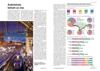 Nos grandes centros urbanos
brasileiros, a mobilidade se ca-
racteriza pelo uso intensivo do
automóvel, com todos os efeitos
nocivos que isso traz ao trânsito,
ao meio ambiente, à economia e
às pessoas. Nas cidades com mais
de 60 mil habitantes, acumu-
lam-se 20 milhões de veículos,
três quartos deles ­automóveis e
­veículos comerciais leves, e o ou-
tro quarto, ônibus e caminhões.
Nesses municípios, são realizados
148 milhões de deslocamentos
diários, cumpridos a pé (38%),
por transporte coletivo (29%)
e individual (33%). No modo
coletivo, os ônibus atendem a
maior parte (89%). No indivi-
dual, o ­automóvel (27%) supera
­amplamente as motocicletas (3%)
e as bicicletas (3%).
Os dados acima foram cole-
tados pelo Ipea, em uma série de
estudos que, desde a década pas-
sada, vem buscando traçar um
diagnóstico completo da mobi-
lidade urbana no país. De acor-
do com o estudo A Mobilidade
Urbana no Brasil, que se baseou
em dados de 2008 da ANTP re-
lativos às áreas metropolitanas,
existe uma divisão quase perfeita
entre transporte individual (49%)
e transporte público (51%), este
maciçamente atendido pelos
­ônibus.
Em relação ao transporte, quan-
to mais alta a escolaridade, maior
é o uso do automóvel (veja info�
gráfico na página ao lado). Mais
da metade (52,4%) dos morado-
res com nível superior incompleto
ou acima utiliza esse transporte e
pouco menos de 30% recorrem ao
transporte público. Entre os que só
têm até o 5º ano do ensino funda-
mental, o cenário é bem diferente:
50% vão de transporte público,
20,7% viajam de motocicleta e
apenas 13,6% de carro.
O uso da moto como veículo
de locomoção é inversamente pro-
porcional ao nível educacional:
quanto maior a escolaridade, me-
nor a utilização. Pessoas com es-
colaridade entre o 6º e o 9º anos
do ensino fundamental usaram
50% menos esse transporte que
pessoas com até a 4ª série.
Andar ou usar a bicicleta são
modos de locomoção cujo empre-
go também é inversamente pro-
porcional ao tamanho das cidades
e à condição social. Nos municí-
pios com até 60 mil habitantes,
quase a metade das viagens é feita
a pé. Em metrópoles de mais de
1 milhão de moradores, o ­índice
Automóveis
tomam as vias
cai para um terço. A bicicleta,
em termos nacionais, é usada em
apenas 3,4% dos trajetos, mas é
bastante importante no Norte e
Nordeste, justamente as regiões
mais pobres.
No estudo Sistema de Indica�
dores de Percepção Social (Sips),
de 2010, o Ipea também investi-
gou que características o morador
considera essenciais para um bom
sistema de transporte. A rapidez
é o fator mais lembrado, com
35,1%, seguida pela capacidade
de oferecer mais de um modo de
deslocamento (13,5%), ser barato
(9,9%), confortável (9,7%) e sair
em horários adequados à neces-
sidade (9,3%). No momento da
escolha do meio de transporte,
os motivos que levam o usuário
a decidir são bem semelhantes
— 32,7% por ser o mais rápido e
14,8% por ser o mais barato.
Em relação à qualidade do
transporte coletivo, a avaliação
é, como esperado, bastante ne-
gativa. Nacionalmente, 39% dos
usuários acham o serviço ruim
ou muito ruim. Os números são
piores no Norte (45,8%) e no Su-
deste (42,9%). Para 31,3% dos
brasileiros das maiores cidades,
o transporte público é regular e
somente 2,9% o classificaram
como muito bom. Quanto maior
o grau de escolaridade, maior é
a avaliação negativa do serviço:
36,9% dos que têm nível superior
incompleto ou acima consideram
o transporte público ruim ou
muito ruim, contra 22,5% entre
os que só foram até o 5º ano.
Na média nacional, 41,5%
dos usuários reclamam de atrasos
constantes no transporte coleti-
vo, com destaque para o Sudes-
te, com 51,5%. Entre os motivos
que levam uma pessoa a desistir
de fazer o deslocamento, 35,3%
dos brasileiros alegaram ausência
de transporte no local e 36,5%,
falta de linha no horário necessá-
rio. No Sul, a queixa por falta de
transporte é menor (20,5%), em
contraste com o Norte (53,3%).
O nível de mudança de planos ou
desistência na Região Norte por
falta de dinheiro é muito eleva-
do (48,1%), bem acima da média
nacional (28,9%).
37,5%
11,3%
18,8%
19,4%
13%
50,7%
3,8%
8,3%
11,6%
25,6%
46,3%
2%
7,6%
12,4%
31,7%
39,6%
3,7%
13,7%
6,5%
36,5%
O perfil do usuário de transporte, conforme região e classe social
Os principais modais
Sul e Sudeste, regiões mais ricas, usam mais o transporte público
Nas maiores cidades, morador faz mais viagens por dia
Uso do automóvel aumenta conforme o nível de escolaridade (em %)
Fonte:Ipea
Estatísticas mostram que áreas mais desenvolvidas oferecem melhores opções aos
cidadãos. Motos e bicicletas são mais usadas no Nordeste e no Norte
Pedestre BicicletaAutomóvel MotocicletaTransporte
público
Trilhos: 4,6%
Ônibus metropolitano: 7,6%
Ônibus municipal: 32,1%
Mais de 1 milhão 0,9
0,37
0,27
0,18
0,17
0,48
49,9
46,9
43,0
29,4
13,6
18,6
25,9
52,4
20,7
10,9
8,9
5,9
6,7
14,3
16,4
11,8
9,1
9,3
5,8
0,5
0,71
0,53
0,33
0,23
0,17
0,45
0,82
0,67
0,49
0,44
0,38
0,61
2,51 viagens
1,67 viagem
1,21 viagem
1,0 viagem
0,91 viagem
1,65 viagem
0,05
0,06
0,06
0,06
0,07
0,06
0,06
0,08
0,12
0,06
0,03
0,04
Até o 5o ano
6o ao 9o ano
Ensino médio
Ensino superior
Entre 250 mil e
500 mil
Entre 100 mil
e 250 mil
Entre 60 mil e
100 mil
Todas as cidades
Entre 500 mil e
1 milhão
40,3%
17,9%
16,1%
8,2%
17,6%
12,3%
44,3%
23,8%
7%
12,6%
Estação da Luz, em São Paulo:
transporte coletivo no Brasil é utilizado
principalmente por pessoas de menor
escolaridade
FERNANDOSTANKUNS
novembro de 2013 www.senado.leg.br/emdiscussao 
25
Realidade Brasileira
SUMÁRIO
24 
 
