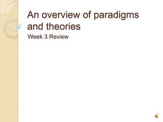 An overview of paradigms and theories Week 3 Review 