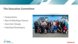 Copyright © 2017, Oracle and/or its affiliates. All rights reserved. |Copyright © 2017, Oracle and/or its affiliates. All rights reserved.
• Corporations
• Non-Profits/Open Source
• Java User Groups
• Individual Developers
The Executive Committee
 