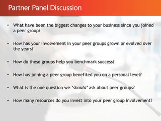 Partner Panel Discussion
© 2015 eFolder, Inc. All Rights Reserved.
20
• What have been the biggest changes to your business since you joined
a peer group?
• How has your involvement in your peer groups grown or evolved over
the years?
• How do these groups help you benchmark success?
• How has joining a peer group benefited you on a personal level?
• What is the one question we ‘should’ ask about peer groups?
• How many resources do you invest into your peer group involvement?
 