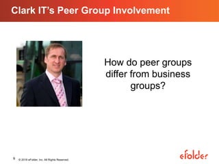 Clark IT’s Peer Group Involvement
© 2016 eFolder, Inc. All Rights Reserved.9
How do peer groups
differ from business
groups?
 