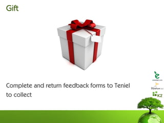 Gift




Complete and return feedback forms to Teniel
to collect
 