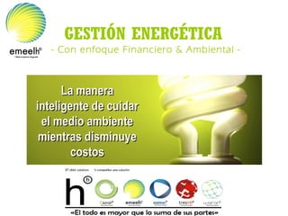 GESTIÓN ENERGÉTICA
   - Con enfoque Financiero & Ambiental -



      La manera
inteligente de cuidar
 el medio ambiente
 mientras disminuye
        costos
 