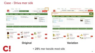 22
Case - Driva mer sök
Original Variation
+ 28% mer besök med sök
 
