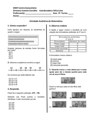 Matemática – ” Quizes” de matemática – Blog do Prof. Warles – Estudando com  a Professora Carla