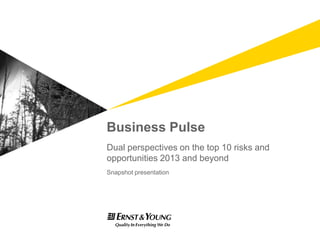 Business Pulse
Dual perspectives on the top 10 risks and
opportunities 2013 and beyond
Snapshot presentation
 