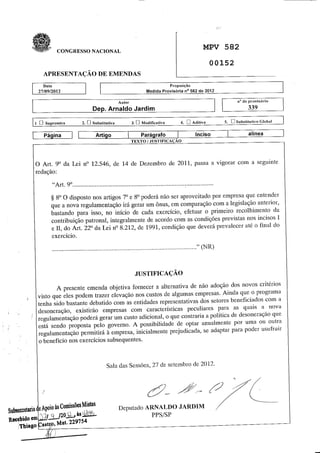 Emendas A MP 582/2012