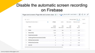 Disable the automatic screen recording
on Firebase
www.analytics-debugger.com
 
