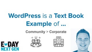 WordPress is a Text Book
Example of …
Community > Corporate
 