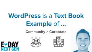 WordPress is a Text Book
Example of …
Community > Corporate
 