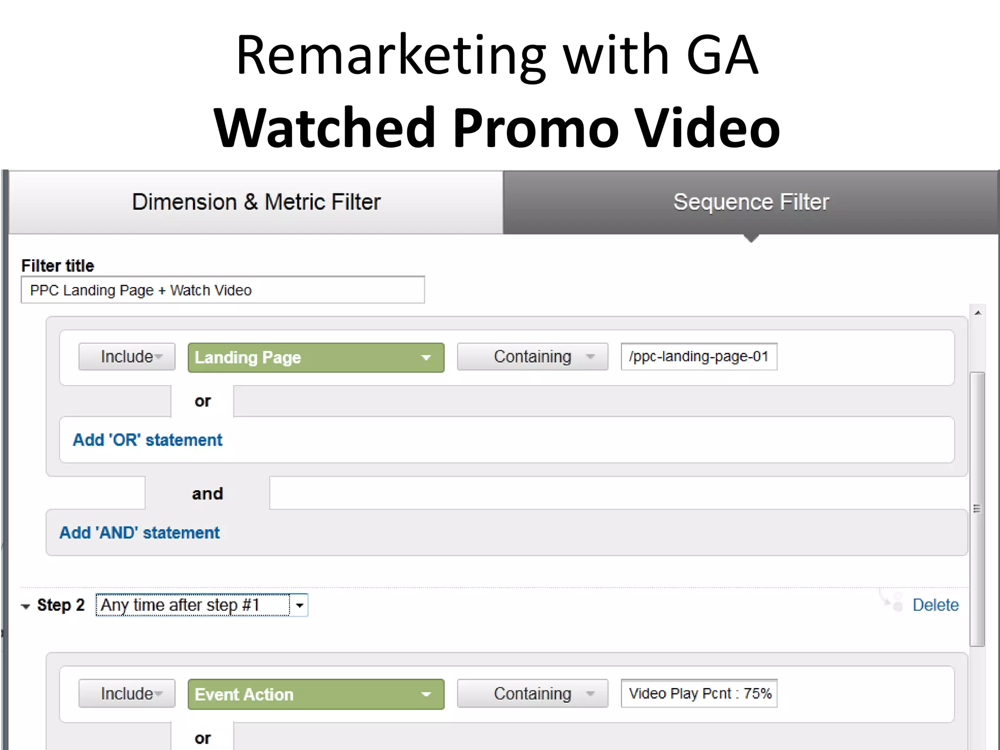 Remarketing with GA 
Watched Promo Video 
 