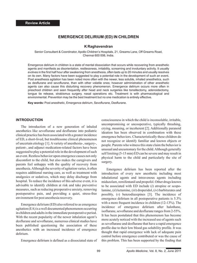 Emergence Delirium (ED) in Children | PDF | First Aid | Injuries