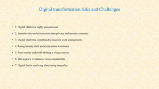 Digital transformation risks and Challenges
• 1. Digital platforms highly concentrated.
• 2. Intensive data collection rai...