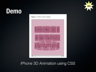 CSS3



Demo




   iPhone 3D Animation using CSS
 