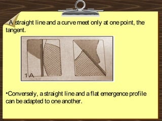 A straight lineand acurvemeet only at onepoint, the
tangent.
•Conversely, astraight lineand aflat emergenceprofile
can beadapted to oneanother.
 