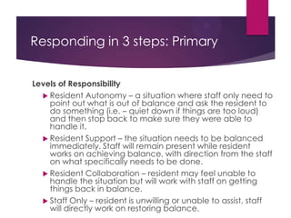 Responding in 3 steps: Secondary
Community Support
After the primary issue has been addressed, ask
yourself: who else in the community needs support?
• Roommates?
• Floor mates?
• Guests?
• Other impacted parties?
Maintain confidentiality
Offer assurance that the student is receiving the
support they need.
 