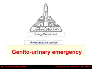 Urology Department


                         Under-graduate courses



         Genito-urinary emergency

By Osama Heider, MBBcH                       Revised by M.A.Wadood , MD, MRCS
 