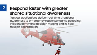 2 Respond faster with greater
shared situational awareness
Tactical applications deliver real-time situational
awareness t...