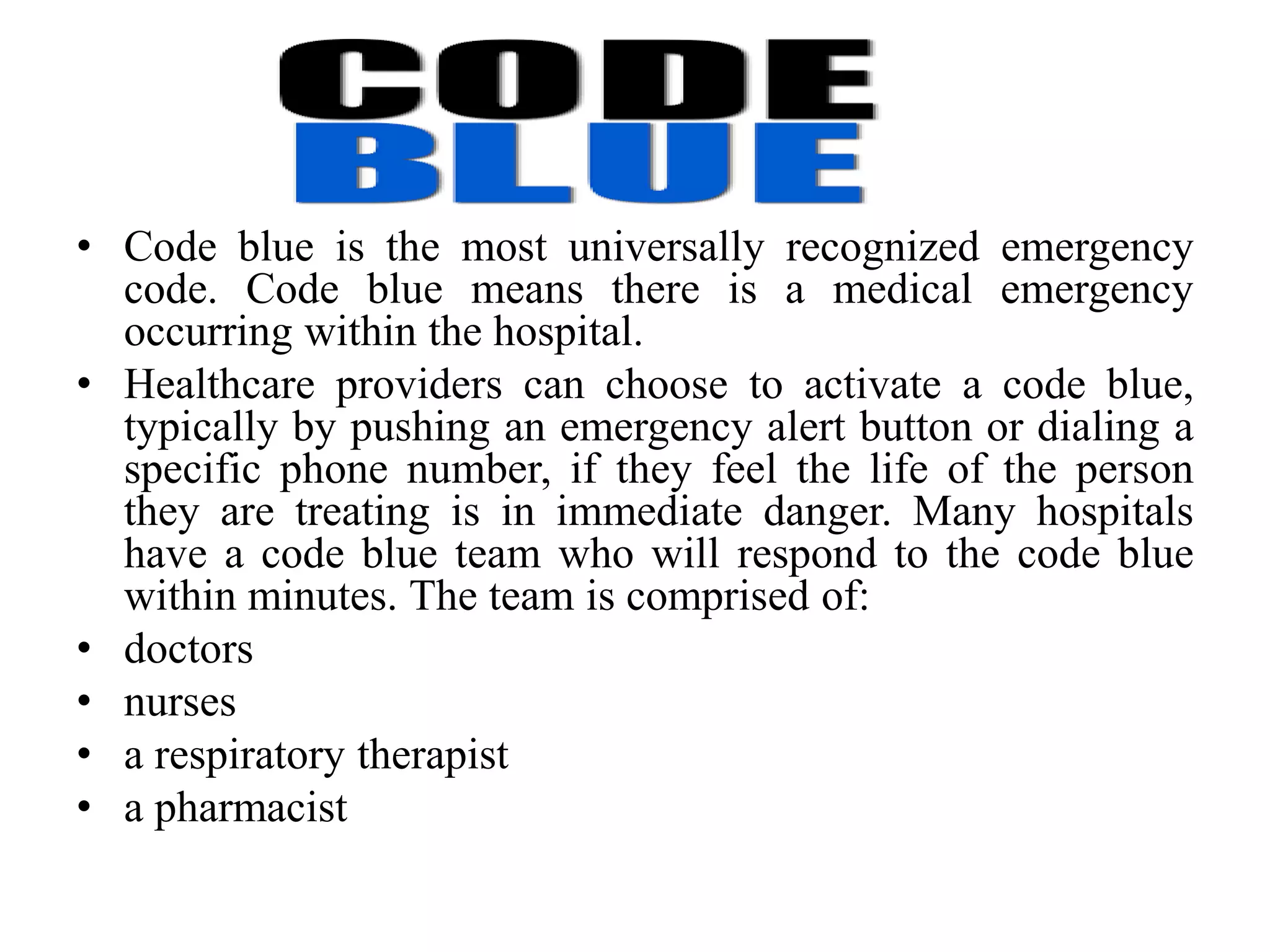 Emergency codes in hospital in india PPT | PPTX