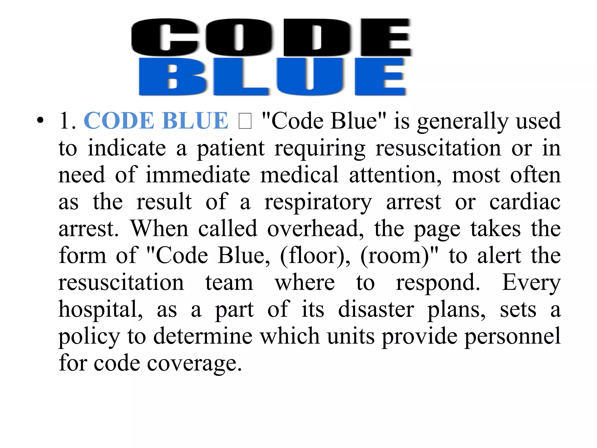 Emergency codes in hospital in india PPT PPT