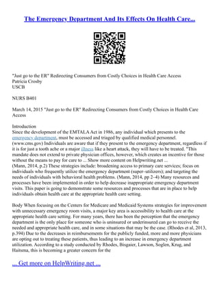 Emergency Department Crowding | PDF