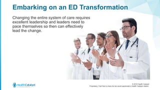 © 2018 Health Catalyst
Proprietary. Feel free to share but we would appreciate a Health Catalyst citation.
Changing the entire system of care requires
excellent leadership and leaders need to
pace themselves so then can effectively
lead the change.
Embarking on an ED Transformation
 
