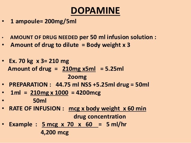 Dopamine Infusion Chart