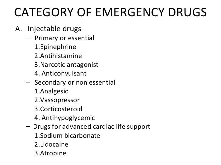 Emergency drugs used in dentistry