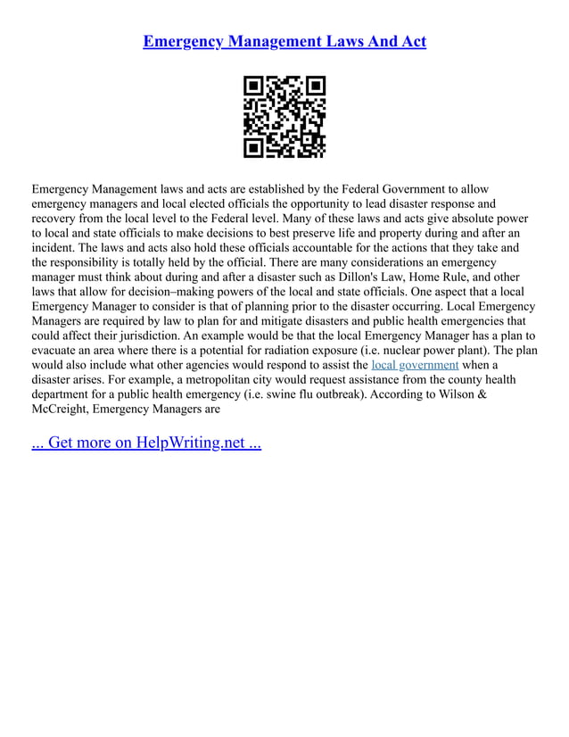 Emergency Management Laws And Act PDF