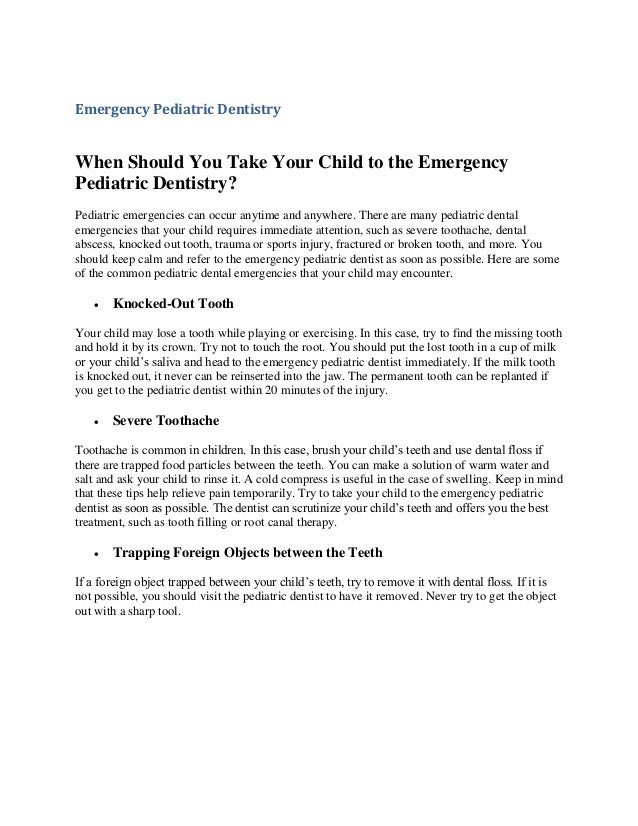 Emergency pediatric dentistry