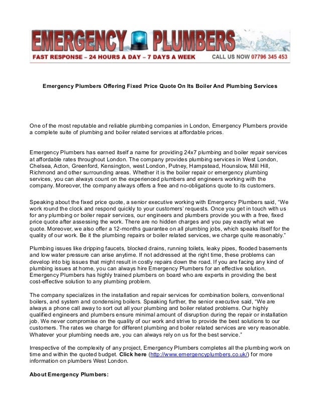 Emergency Plumbers Offering Fixed Price Quote On Its Boiler And Plumbing Services One Of The Most Emergency Plumbers Offering Fixed Price Quote On Its Boiler And Plumbing Services One Of The Most