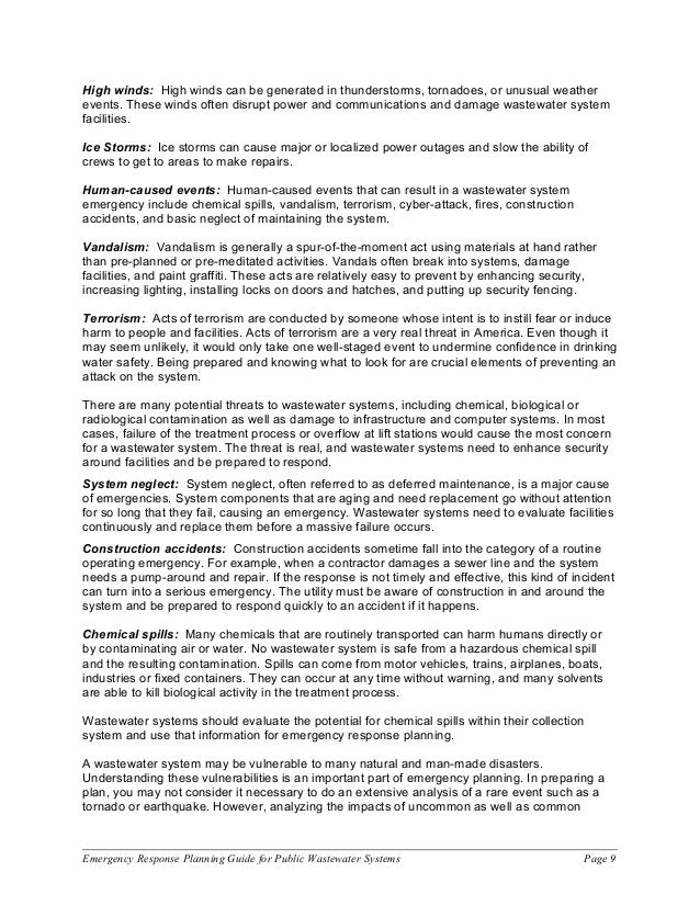 Emergency Response Planning Guide For Public Wastewater Syst Wastewater Emergency Response Plan Template