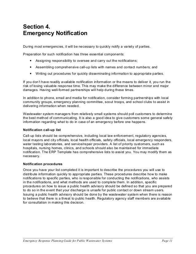 Emergency response planning guide for public wastewater syst