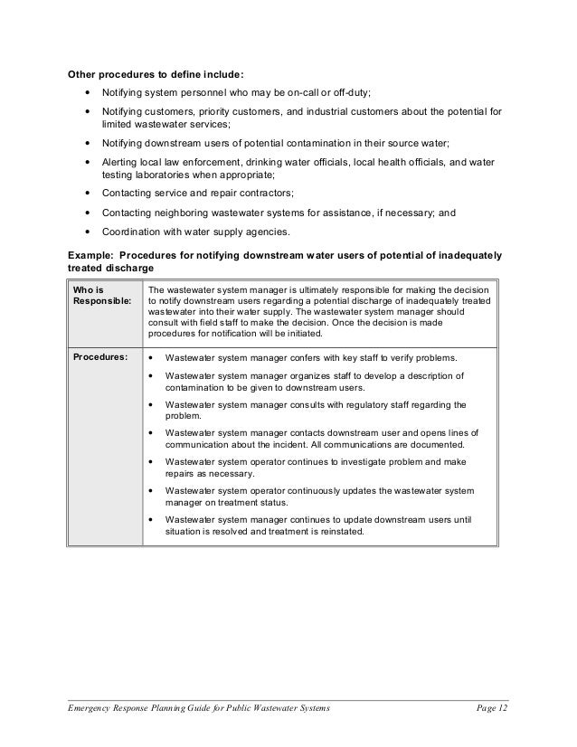 Emergency response planning guide for public wastewater syst