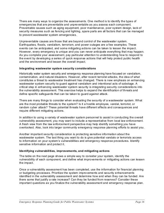 Emergency response planning guide for public wastewater syst