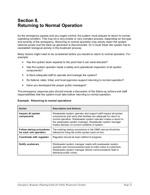 Emergency response planning guide for public wastewater syst