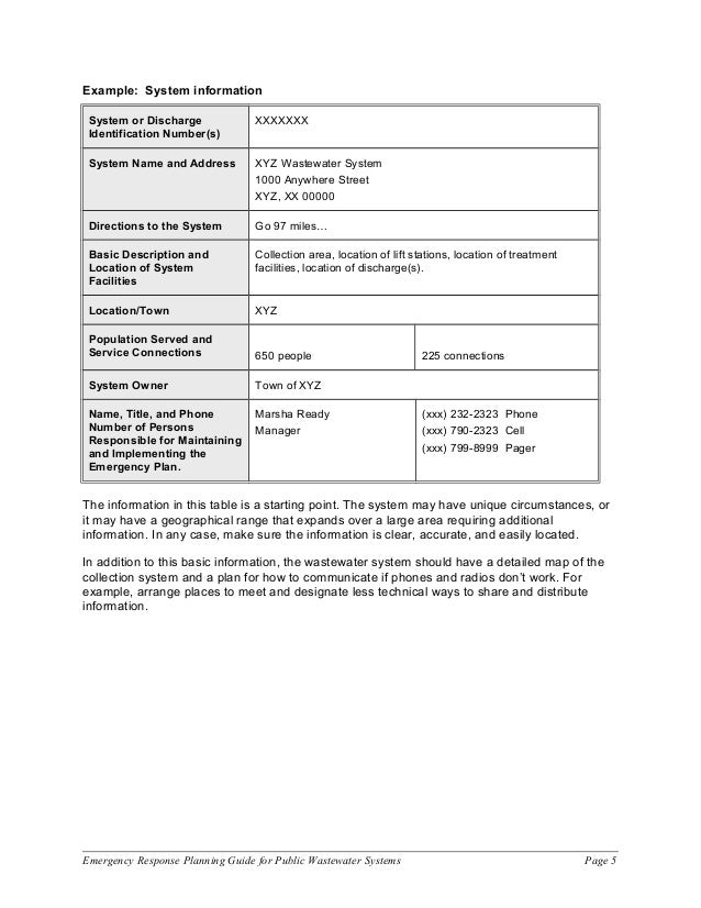 Emergency response planning guide for public wastewater syst
