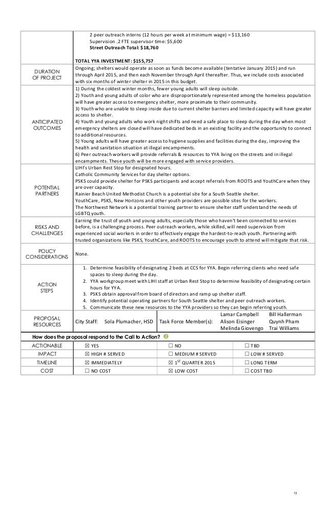 Emergency Task Force On Unsheltered Homelessness Recommendations To M