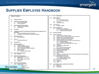 The Pitfalls of Payrolling Temporary Workers




SUPPLIER EMPLOYEE HANDBOOK




SOLUTIONS
                                               1
                                               17
 